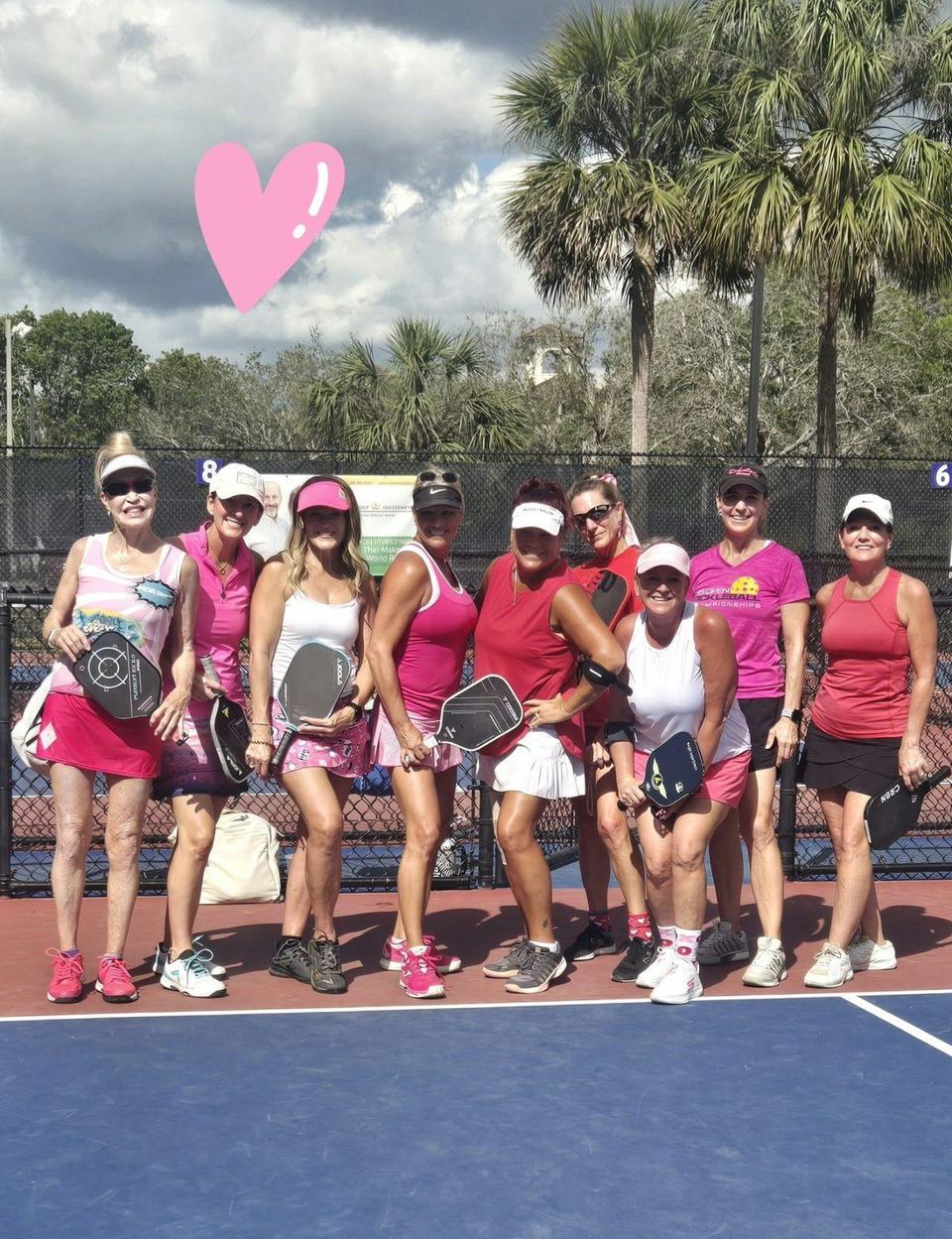 Jill Jacobs and friends dressed in pink for a pickleball day