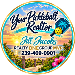 Your Pickleball Realtor Jill Jacobs logo, Realty ONE Group MVP, Naples FL